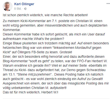 Originalposting - Karl Öllinger äußert sich auf Facebook zum Sachverhalt.